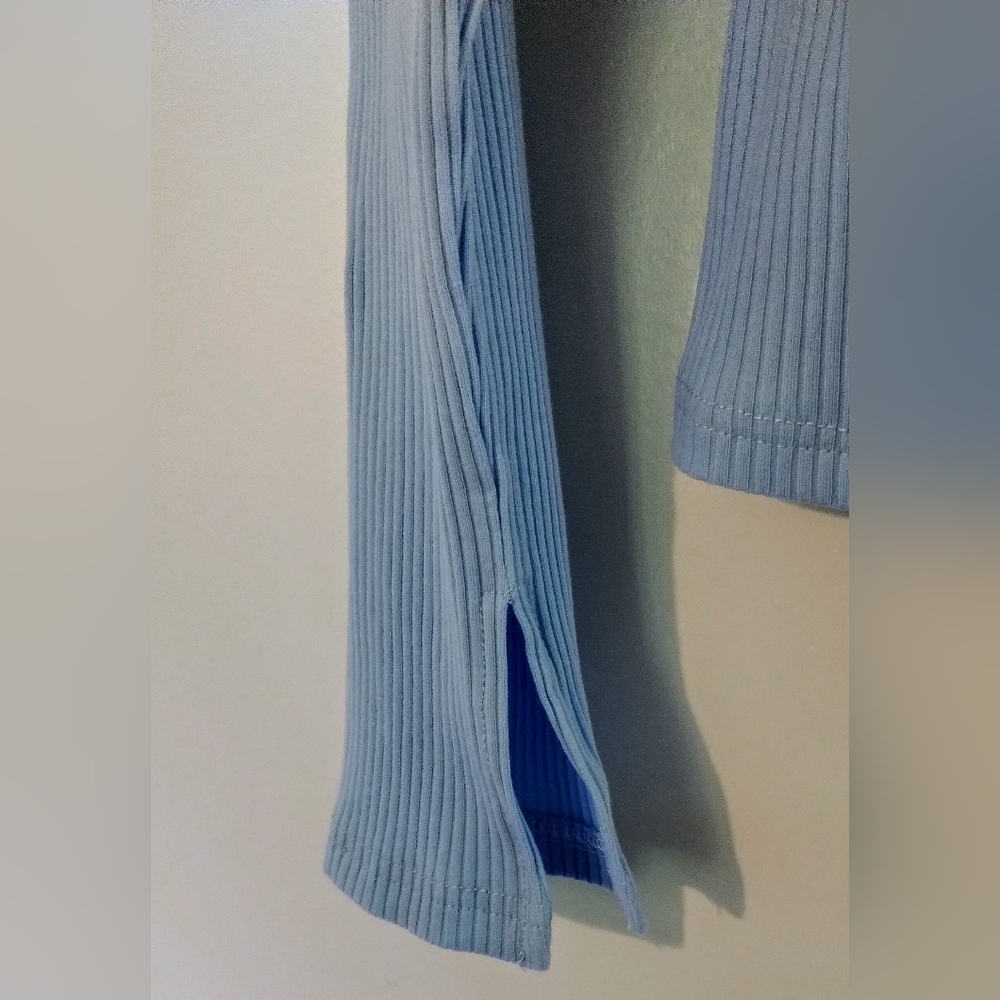 Sky Blue Ribbed Zip-Up Top - Picture 3 of 8